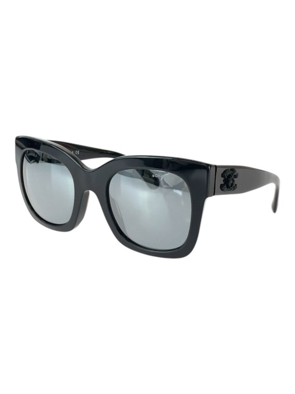 Chanel CC Logo 53 23 Black Gray Silver Acetate Sunglasses Eyewear